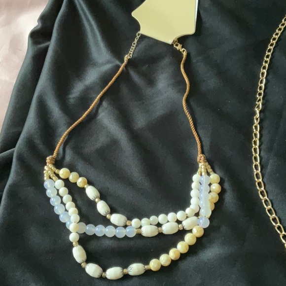 1 Beaded Necklace, 1 Goldtone Double Strand Necklace with Heart Design ♥️🔥❤️🔥 - Picture 2 of 8